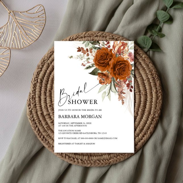 Boho Floral Terracotta Burnt Orange Bridal Shower Invitation (Creator Uploaded)