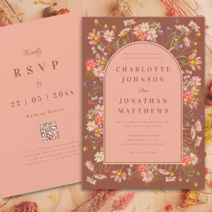 Boho Floral Terracotta Burnt Orange Fall Wedding Invitation