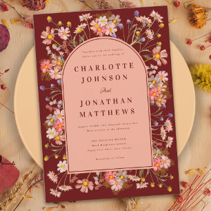 Boho Floral Terracotta Burnt Orange Fall Wedding Invitation