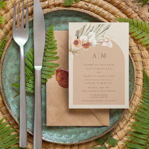 Boho Floral Terracotta Monogram Wedding Invitation