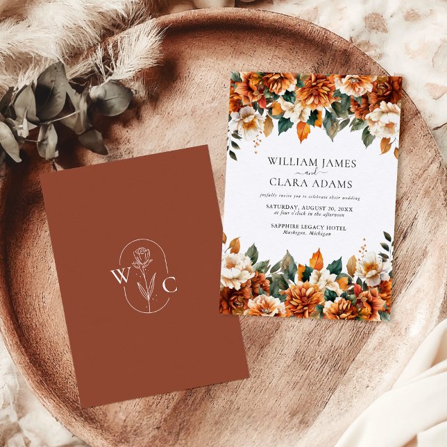 Boho Floral Terracotta Watercolor Wedding Invitation (Creator Uploaded)