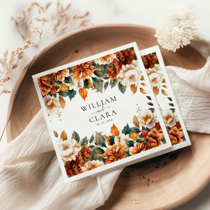 Boho Floral Terracotta Watercolor Wedding Napkin