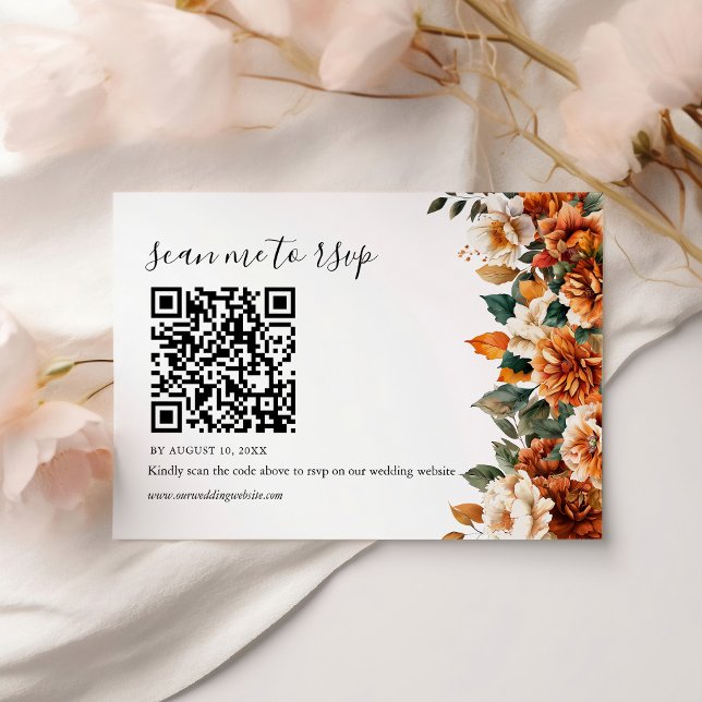 Boho Floral Terracotta Watercolor Wedding QR Code RSVP Card (Creator Uploaded)