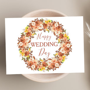 Boho Floral Terracotta Wreath Happy Wedding Day Card