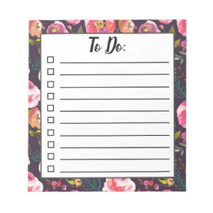 Boho Floral To Do List, Daily Task Planner Notepad