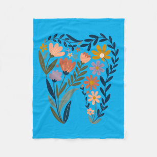 Boho Floral Tooth Flower Dentist Student Dental Fleece Blanket