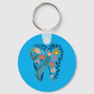 Boho Floral Tooth Flower Dentist Student Dental Key Ring
