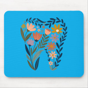 Boho Floral Tooth Flower Dentist Student Dental Mouse Pad