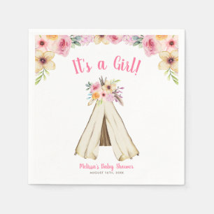 Boho Floral Tribal Teepee Girl Baby Shower Napkin