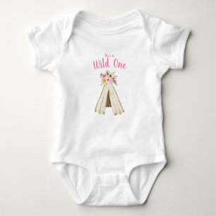 Boho Floral Tribal Teepee Wild One 1st Birthday Baby Bodysuit