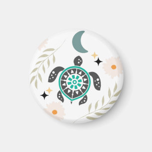 Boho Floral Turtle -Crescent Moon Magnet