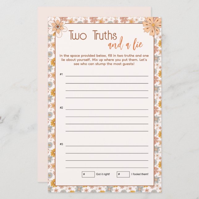 Boho Floral Two Truths and a Lie Game (Front/Back)