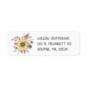 Boho Floral Watercolor Fall Wedding Sunflowers Return Address Label