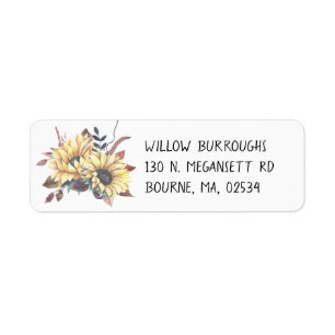 Boho Floral Watercolor Fall Wedding Sunflowers Return Address Label