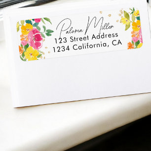 Boho Floral Watercolor Gold glitter Graduation Return Address Label