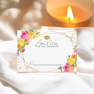 Boho Floral Watercolor Gold Grad Advice Wishes Enclosure Card