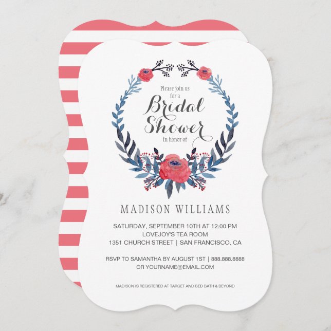 Boho Floral Watercolor Red Roses | Bridal Shower Invitation (Front/Back)