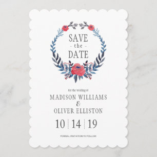 Boho Floral Watercolor Red Roses Save the Date