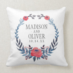 Boho Floral Watercolor Red Roses   Wedding Cushion