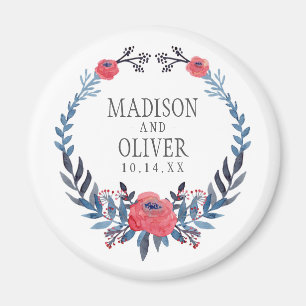Boho Floral Watercolor Red Roses Wedding Magnet