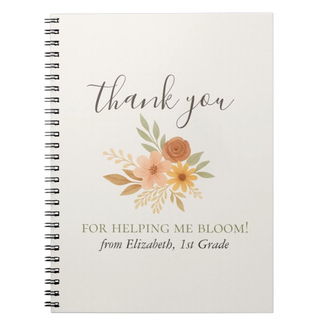 Boho Floral Watercolor Teacher Thank You  Notebook (Front)
