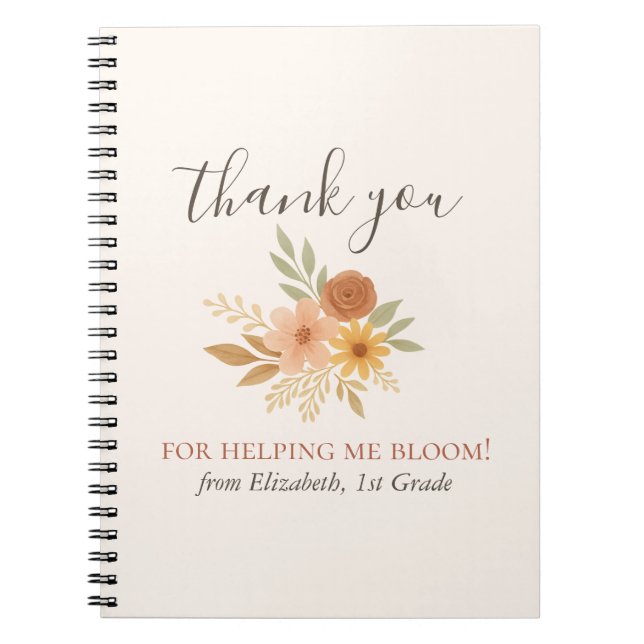 Boho Floral Watercolor Teacher Thank You  Notebook (Front)
