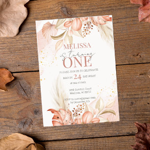 Boho Floral Watercolor Terracotta 1st Birthday Inv Invitation