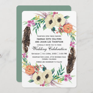 Boho Floral Watercolor Wedding Invitation