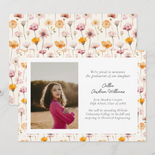 Boho Floral Watercolor Wildflowers Graduation Announcement