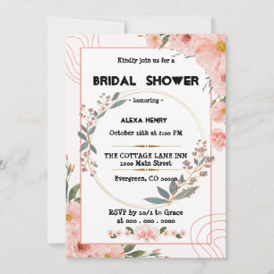 boho floral watercolors,girl baby invitation