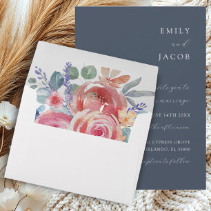 Boho Floral Watercolour Roses & Eucalyptus Wedding Envelope