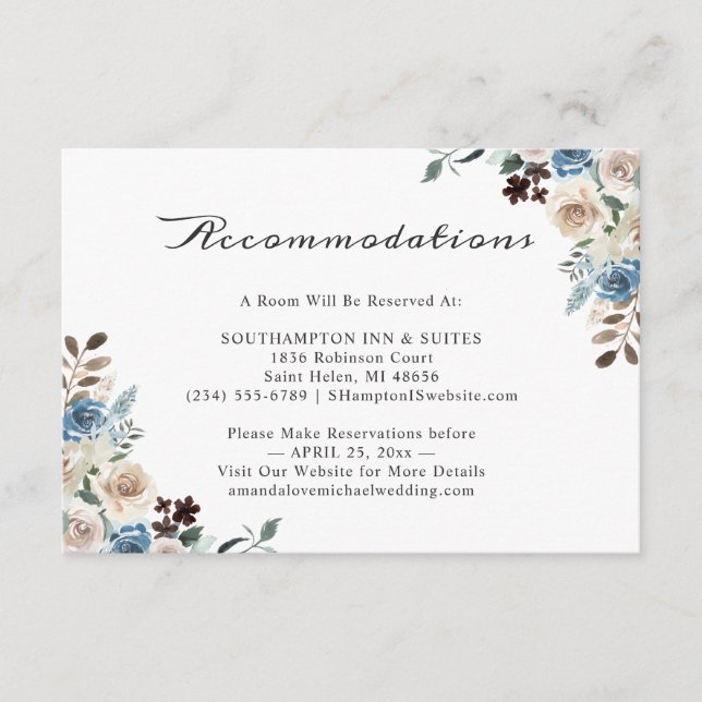 Boho Floral Wedding Accommodations Card (Front)