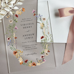 Boho Floral Wedding Acrylic Invitations