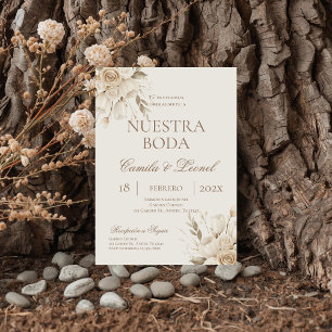 Boho Floral Wedding in Spanish Invitation