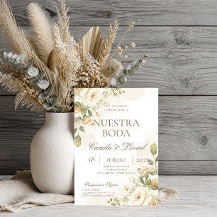 Boho Floral Wedding in Spanish Invitation
