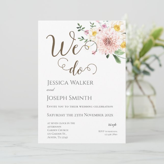 Boho Floral Wedding  Invitation (Standing Front)