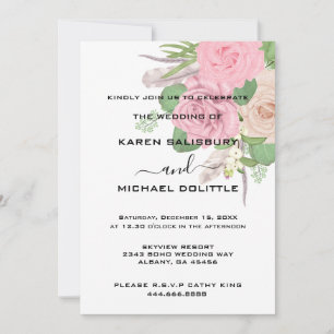 Boho Floral Wedding Invite - Editable Template 