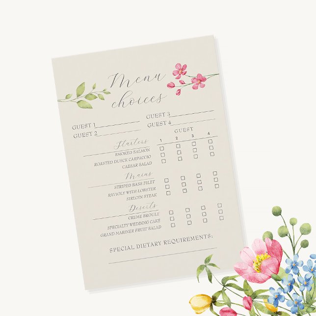 Boho Floral Wedding Menu Choice Card  (Creator Uploaded)