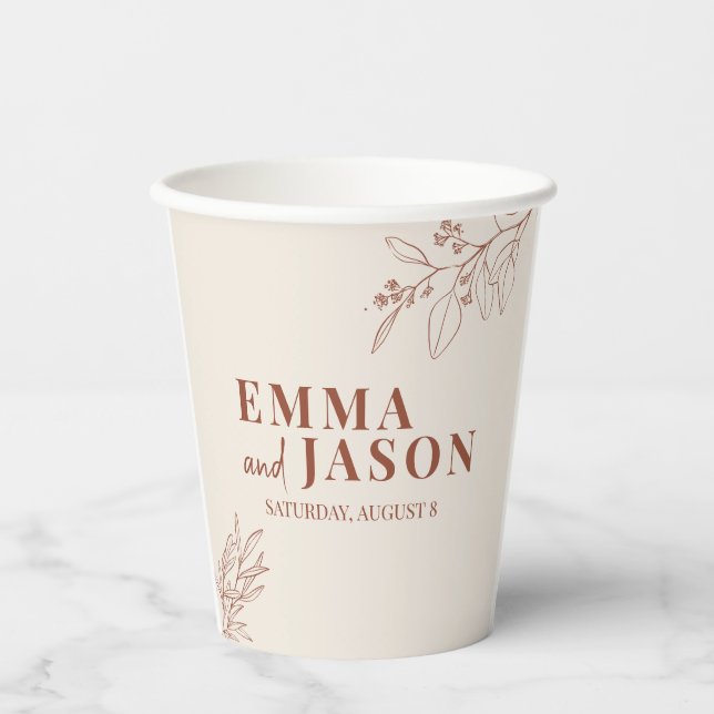 Boho Floral Wedding Paper Cups (Front)