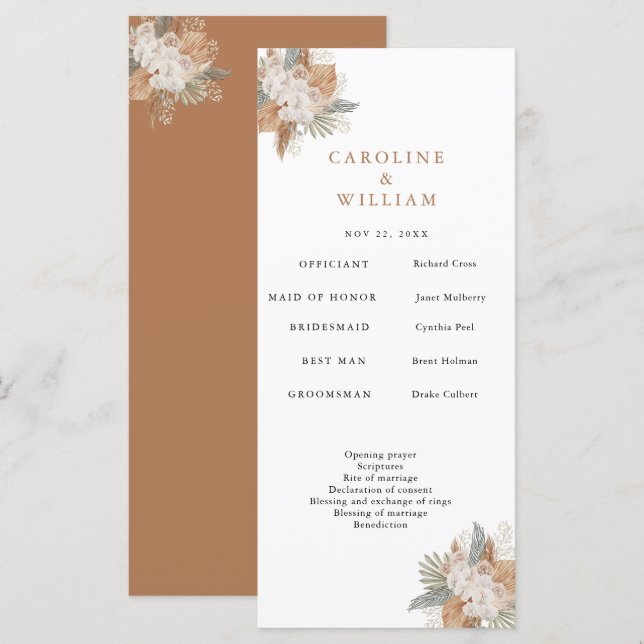 Boho Floral Wedding Program (Front/Back)