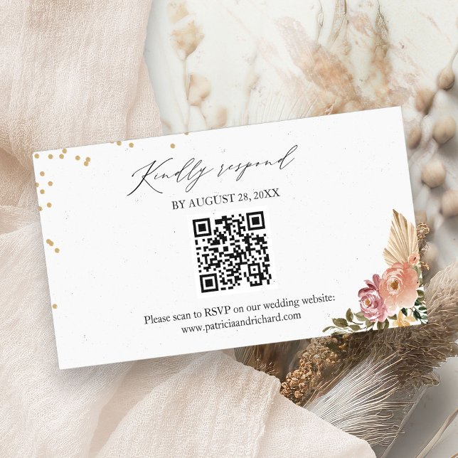  Boho Floral Wedding QR Online RSVP Card (Creator Uploaded)