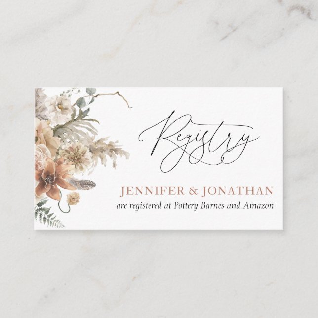 Boho Floral Wedding Registry Card  (Front)