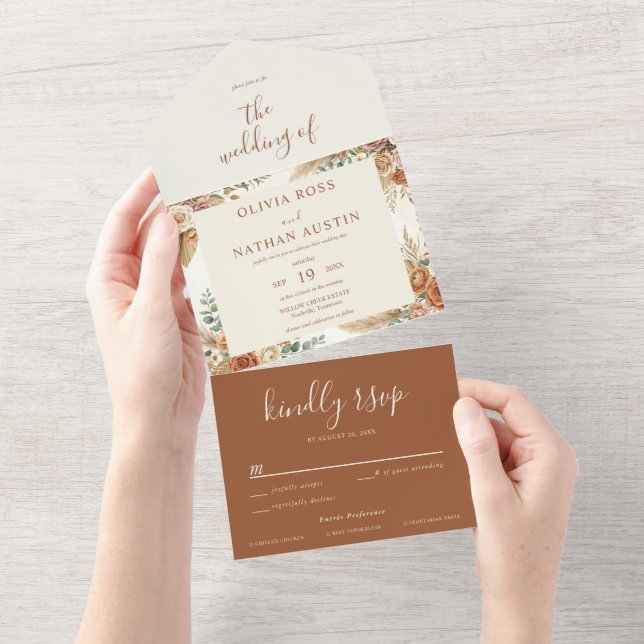 Boho Floral Wedding RSVP All in One Invitation (Tearaway)