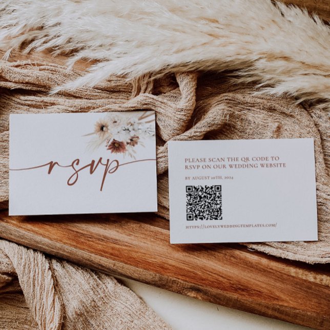 Boho Floral Wedding RSVP Card with QR code (Creator Uploaded)