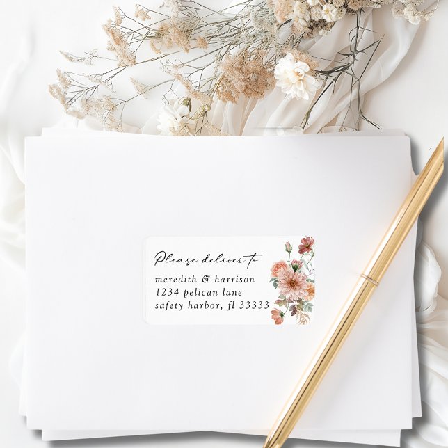 Boho Floral Wedding RSVP Envelope Label (Boho Terracotta Floral Mailing Label for Wedding RSVP Envelope)