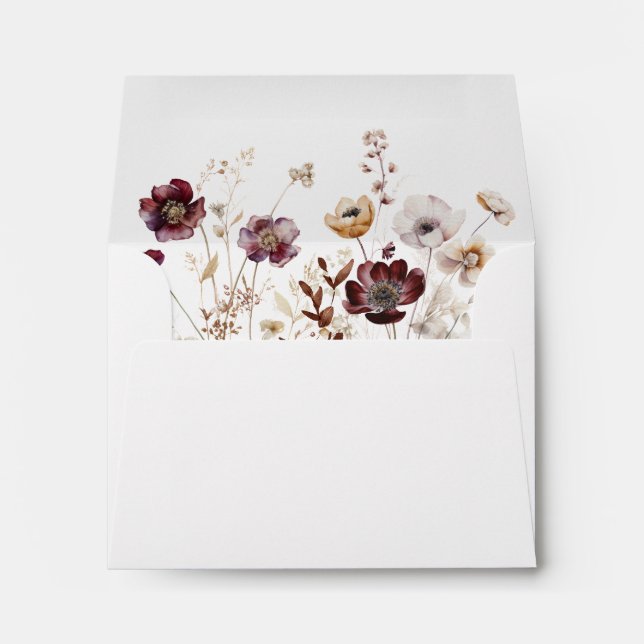 Boho Floral Wedding Self-Addressed Wedding RSVP Envelope (Back (Bottom))