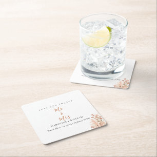 Boho Floral Wedding Square Paper Coaster