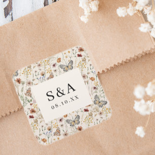 Boho Floral Wedding Square Sticker
