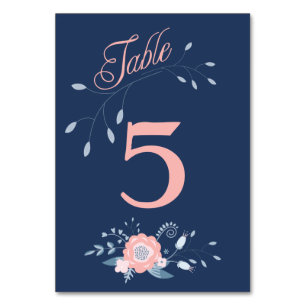 Boho floral wedding table number cards Blush blue