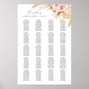 Boho Floral Wedding table plan seating arrangement Poster